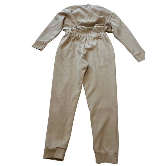 WeWoreWhat Tan Leisure Suit Hooded Fleece Zip-up Relaxed Jumpsuit, size S - Picture 6 of 6